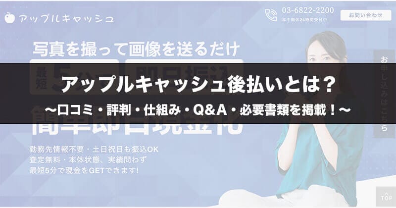 アップルキャッシュ後払いとは？口コミ・評判・仕組み・Q＆A・必要書類を掲載！2つのTYPEを比較！