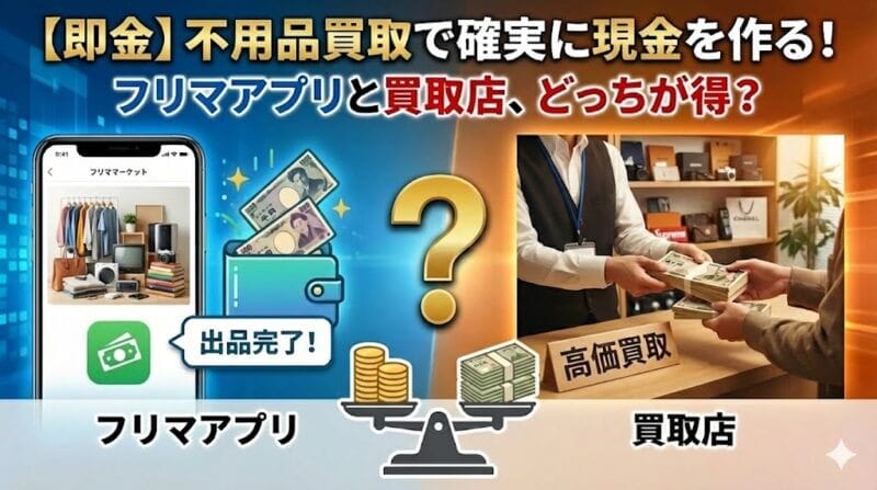 【即金】不用品買取で確実に現金を作る！フリマアプリと買取店、どっちが得？